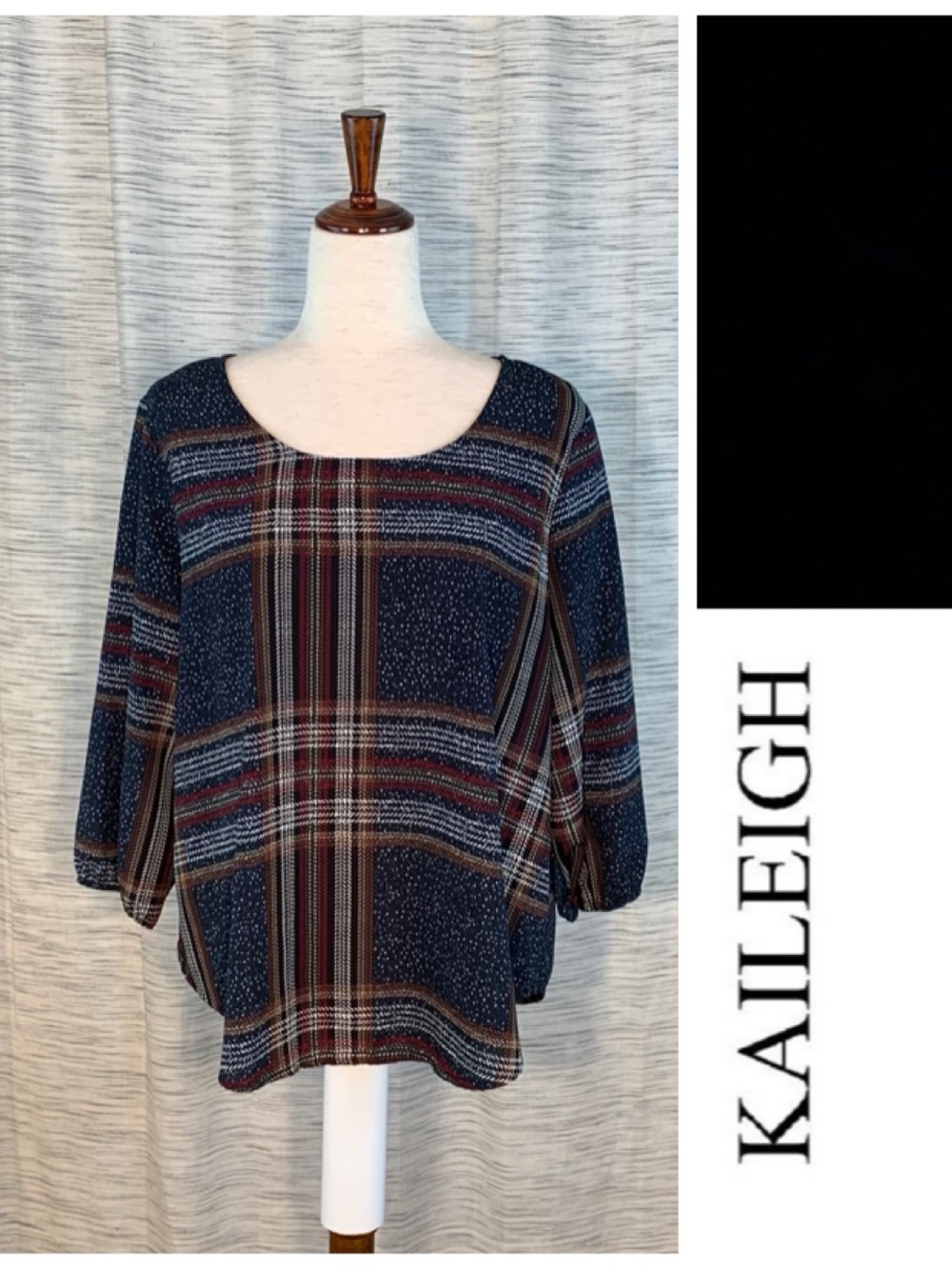 Kaileigh multicolored blue and red “plaid” 3/4 sleeve blouse.